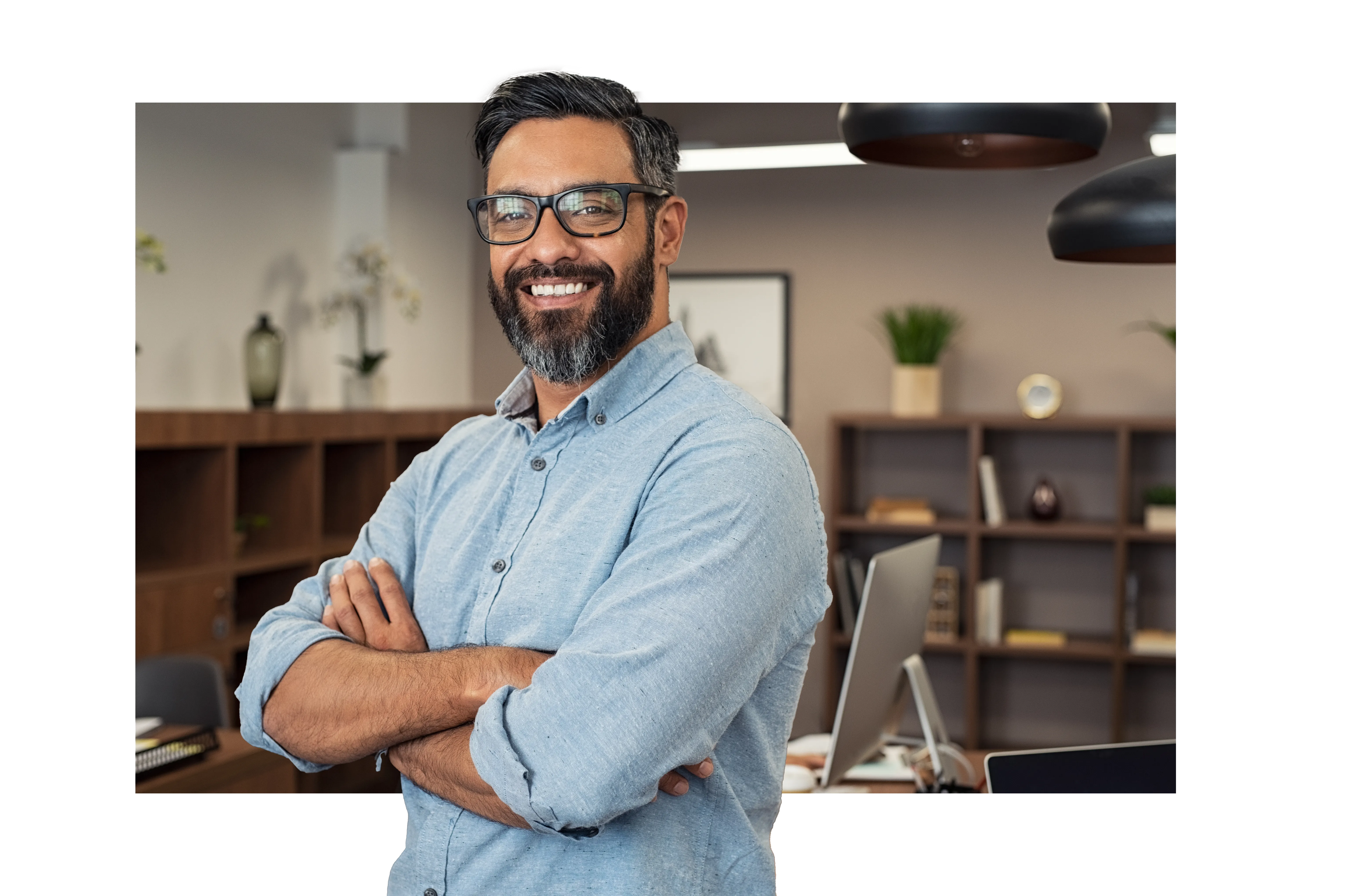 Man standing with office background