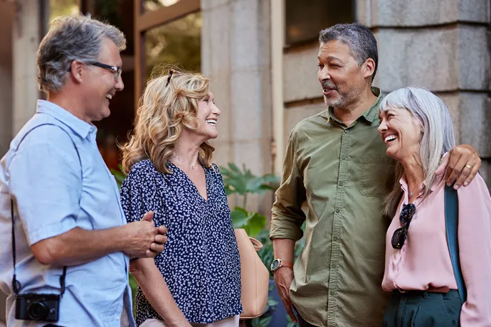 a group of friends talking to each other